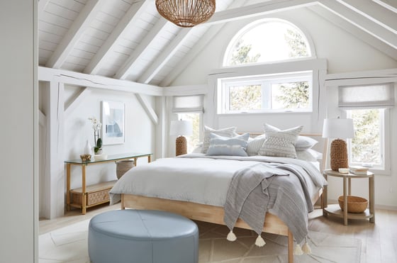 5 Normerica Timber Frames, Sarah Richardson Design, Master Bedroom, Painted Timbers