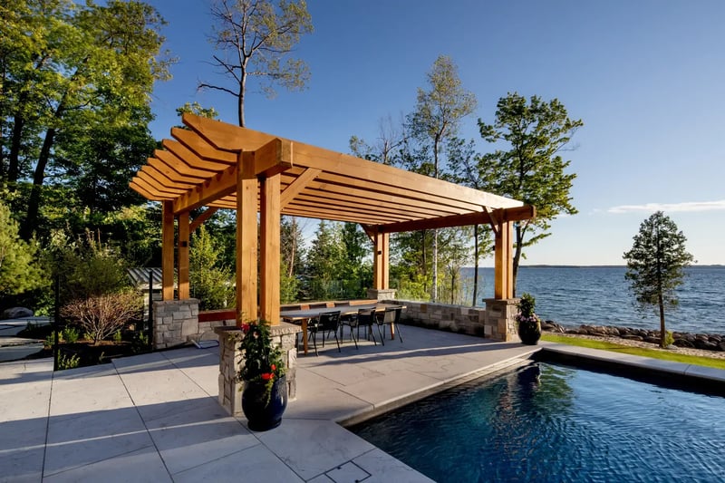 Normerica-Timber-Homes-Timber-Frame-Portfolio-Beachside-Bliss-Exterior-Pool-Timber-Pergola-Outdoor-Dining-Outdoor-Entertaining