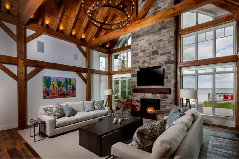 timber frame projects great room luxury on the lake