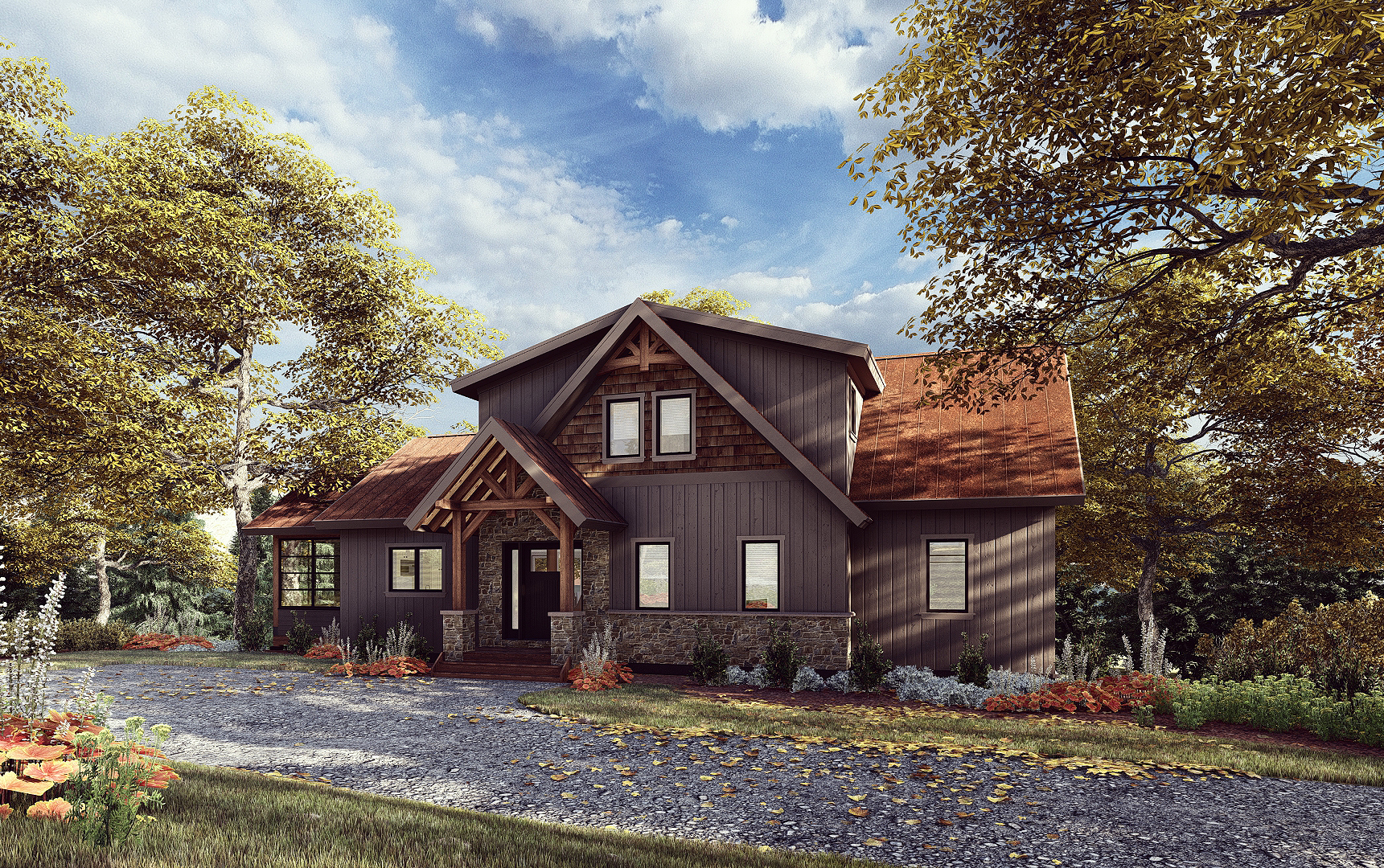 Rustic Timber Frame Cottage Designs | The Kennebec 3958 | Normerica | House Plans